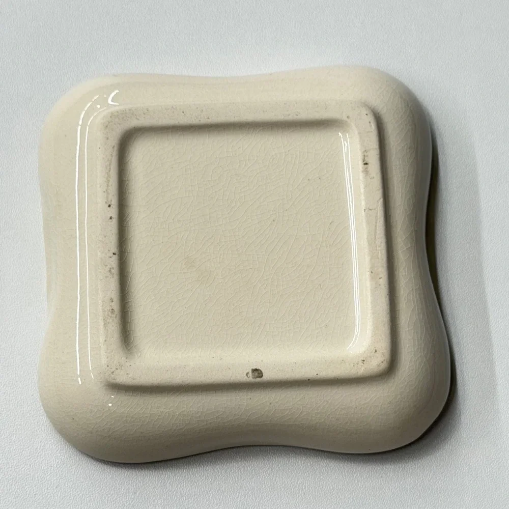 Vintage Pansy Floral Porcelain Trinket Dish Square Jewelry Ring Vanity Pin Tray